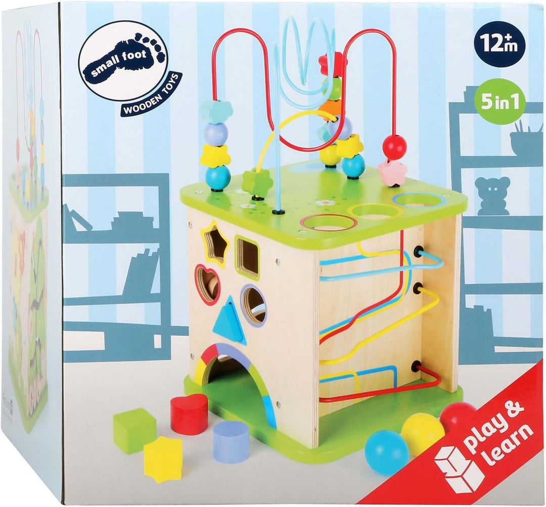 small foot Motorikwürfel aus stabilem Holz mit fünf Seiten Spielspass, inkl. Motorikschleifen und Ku