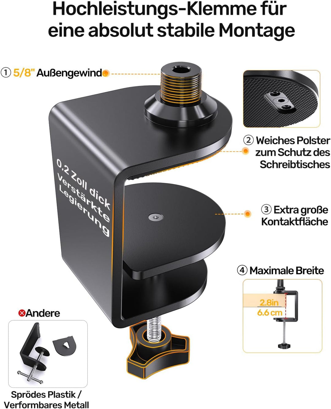 19-inch Gooseneck Microphone Stand Desk Clip,19-Zoll-Gänsehals-Mikrofonsockel Schreibtischklammer, U