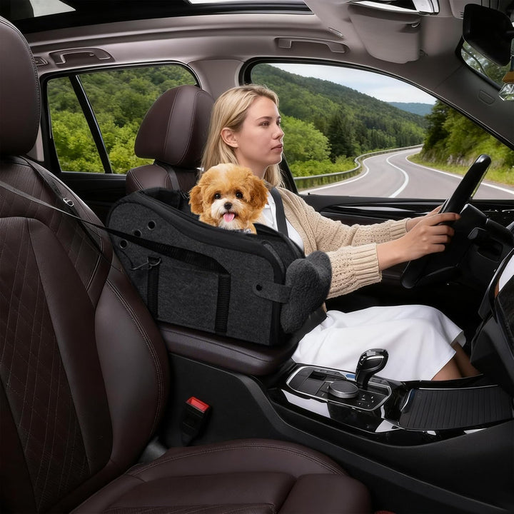Hunde Autositz für kleine Hunde, Hundesitz Auto Mittelkonsole mit Sicherheitsgurt, Verstellbarem Wei
