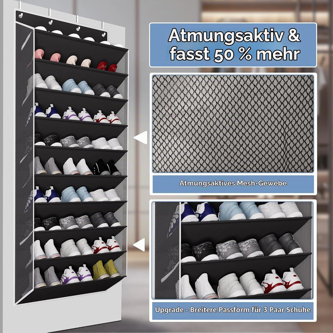 Hängender Schuh-Organizer für die Tür, 10 Ebenen – Verbreitertes Schuhregal Tür hängend mit Stützsta