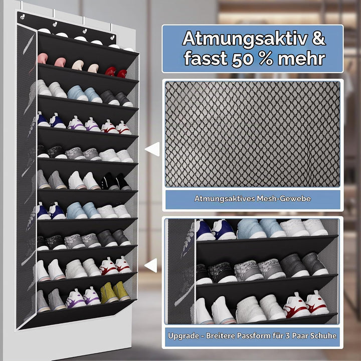 Hängender Schuh-Organizer für die Tür, 10 Ebenen – Verbreitertes Schuhregal Tür hängend mit Stützsta