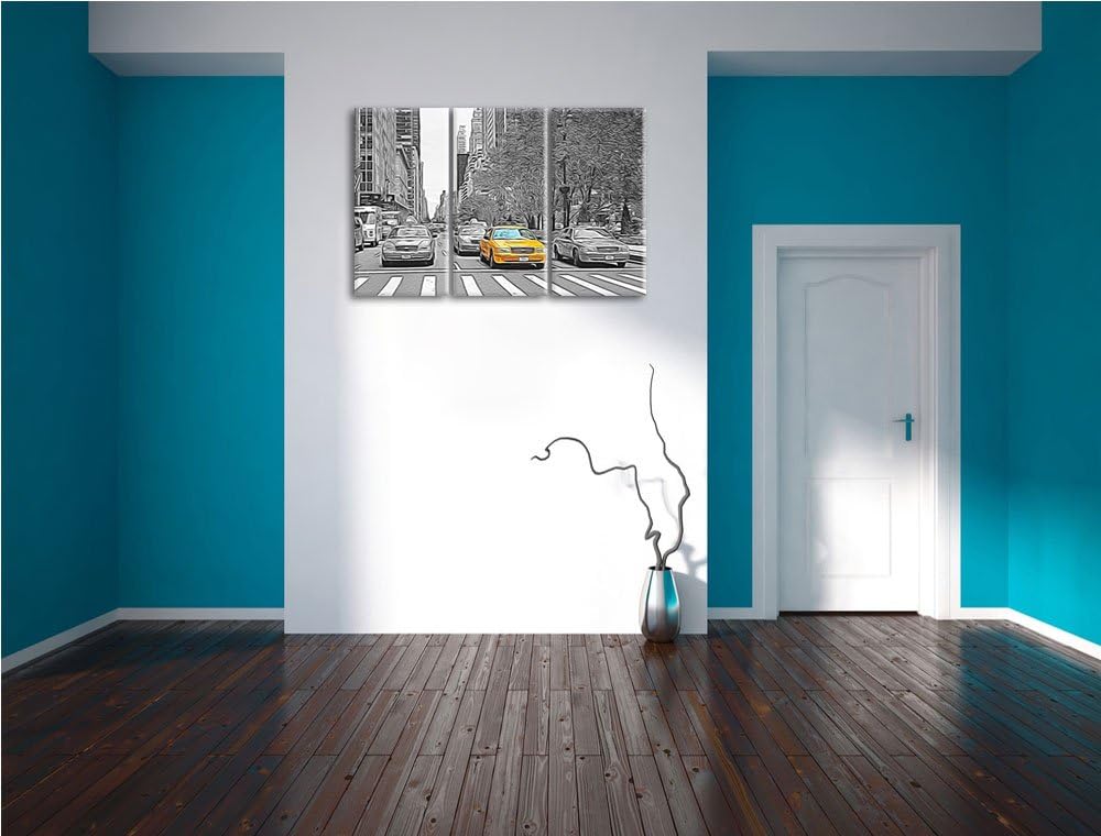 viele Taxis in New York schwarz/weiss Spezial 3-Teiler Leinwandbild 120x80 Bild auf Leinwand, XXL ri