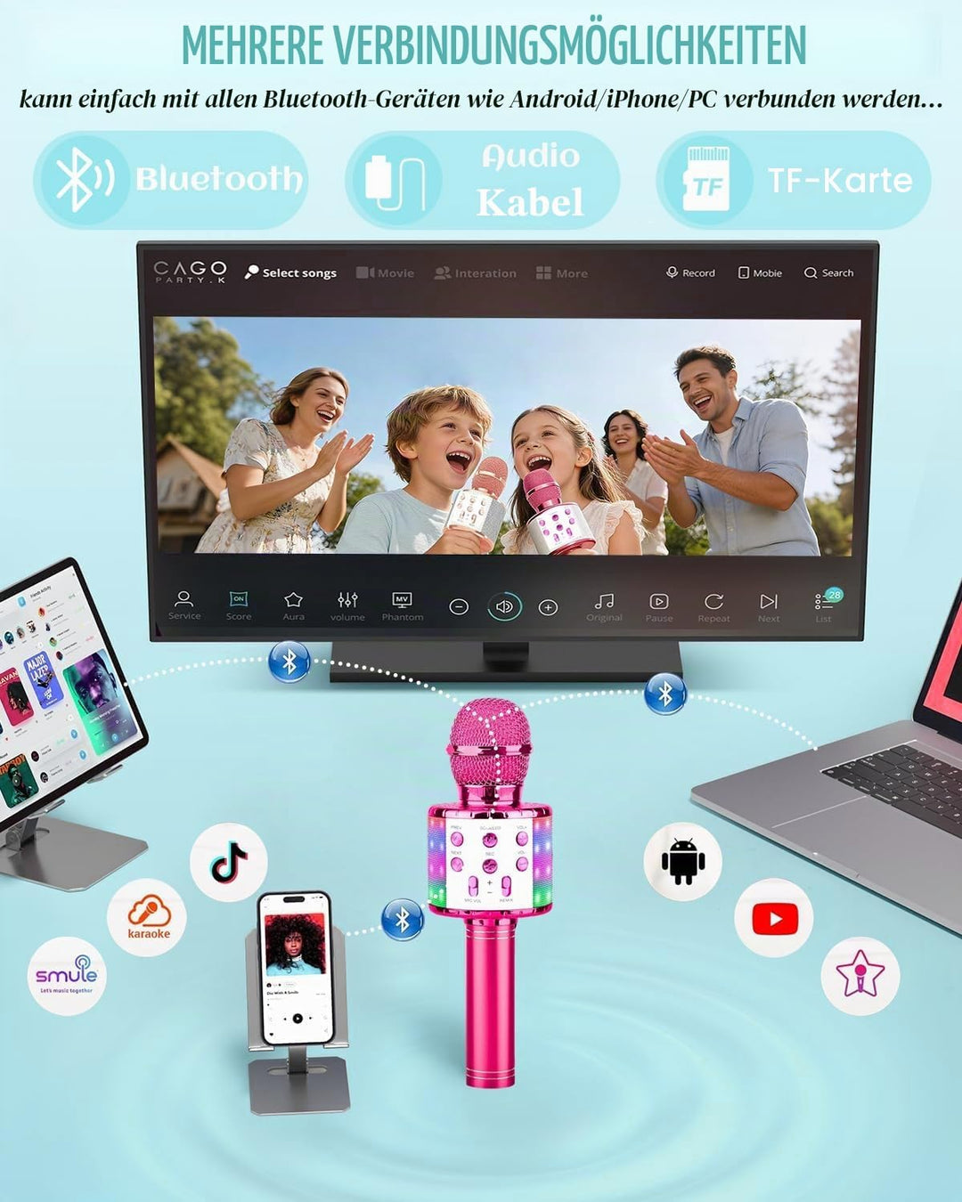 Drahtloses Bluetooth Mikrofon Karaoke Mit LED-Leuchten Tragbare Handheld Singen Karaoke Lautsprecher