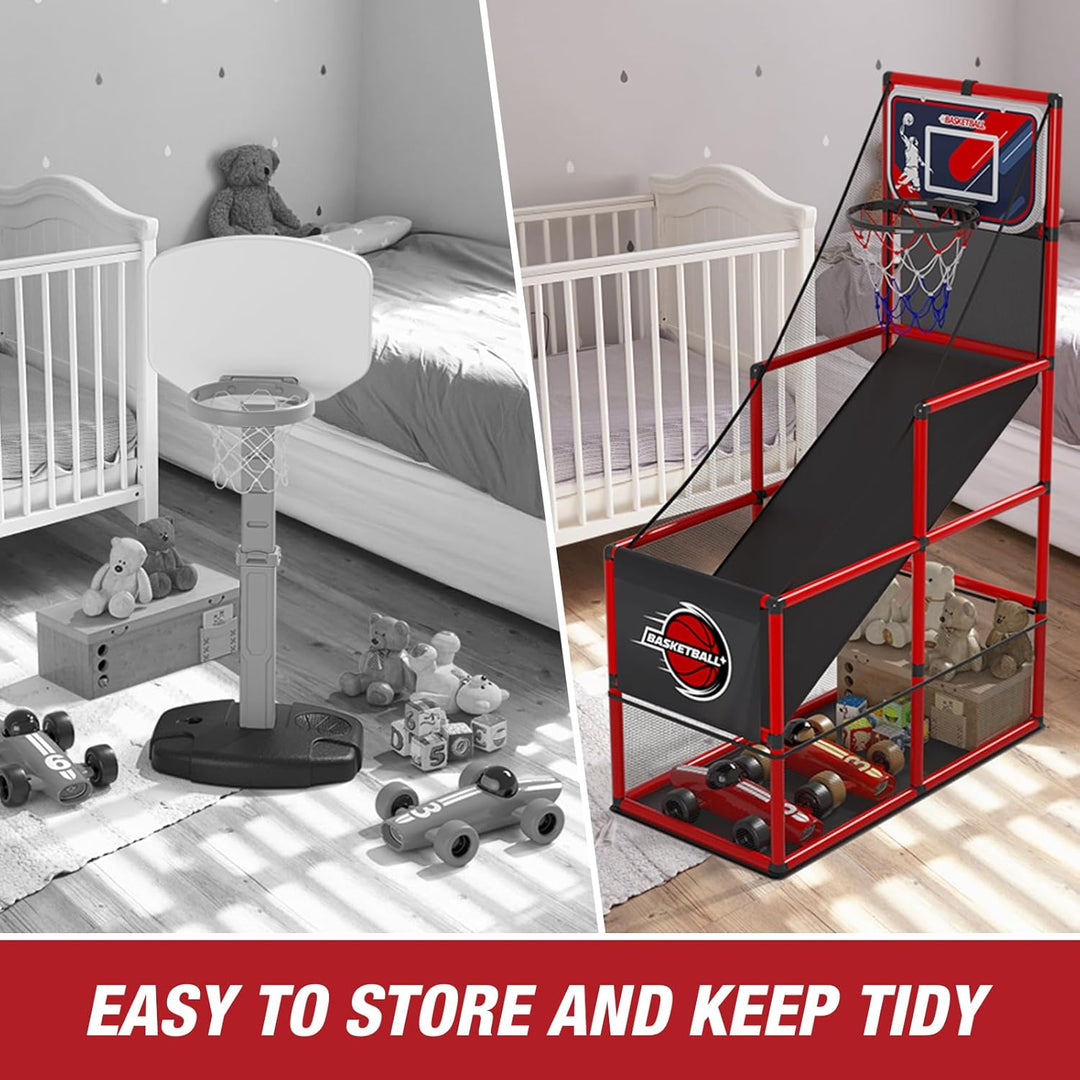 HYES Basketball Arcade Spiel, Kinder Basketballständer mit 4 Bällen, Single Shot Basketballkorb Indo