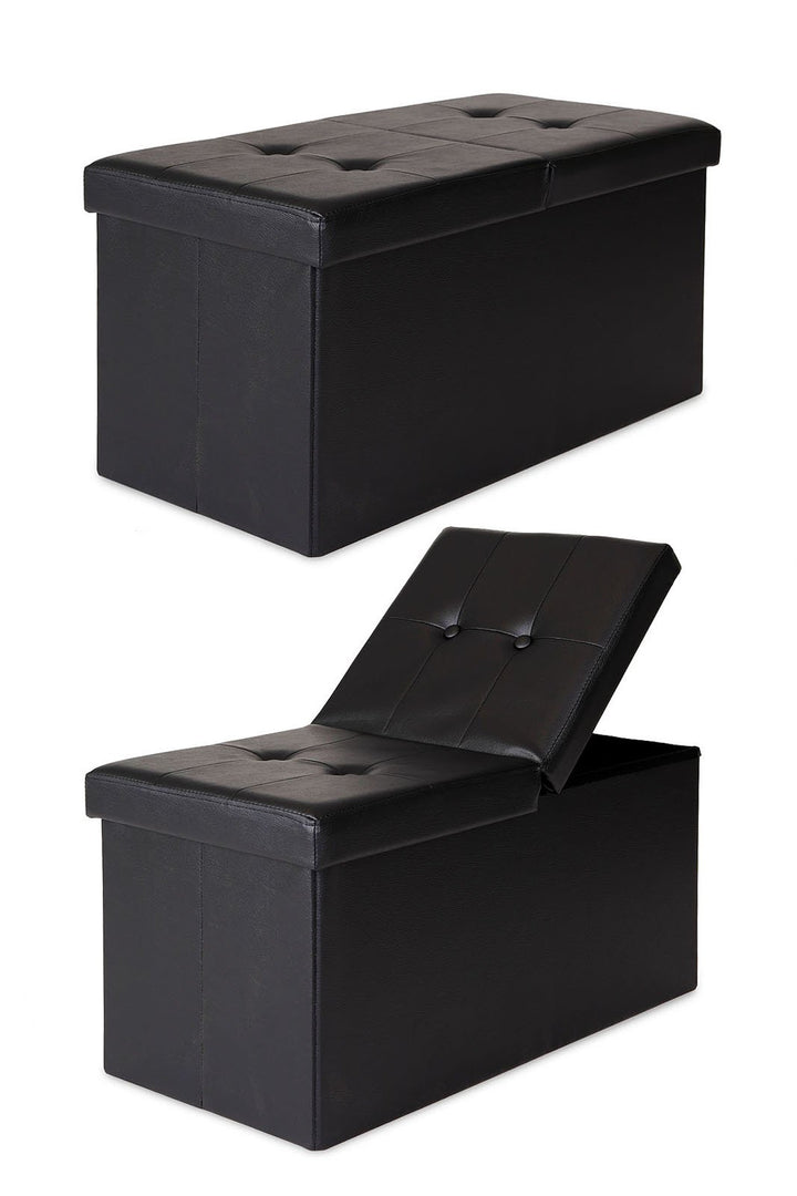 dibea Sitzbank mit Klappdeckel 76x38x38 cm, Kunstleder schwarz, Kunstleder Schwarz
