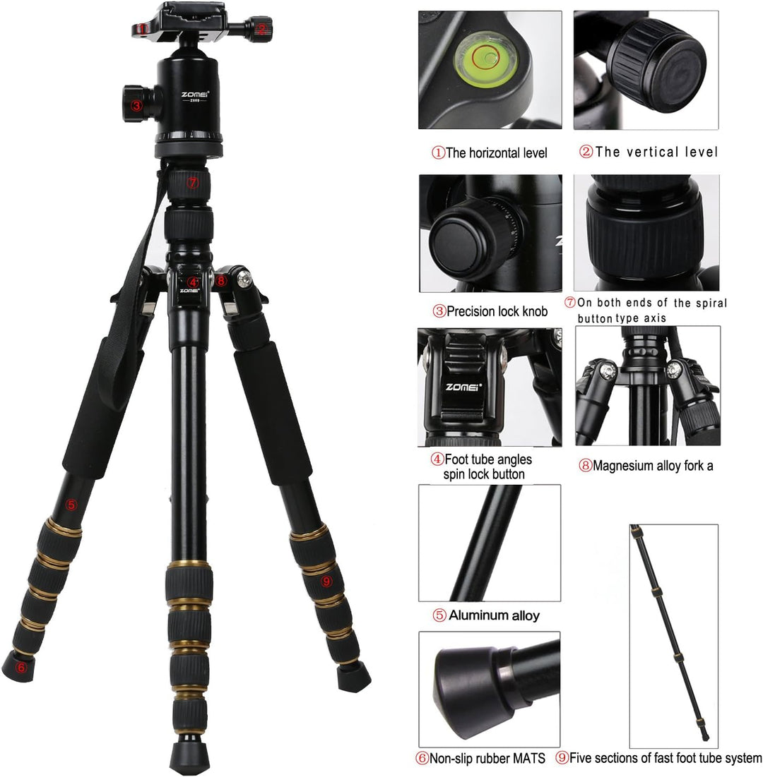 ZOMEI Z699 Magnesium Aluminiumlegierung Reise Kamera Stativ mit Kugelkopf für Canon, Sony, DSLR, Z69