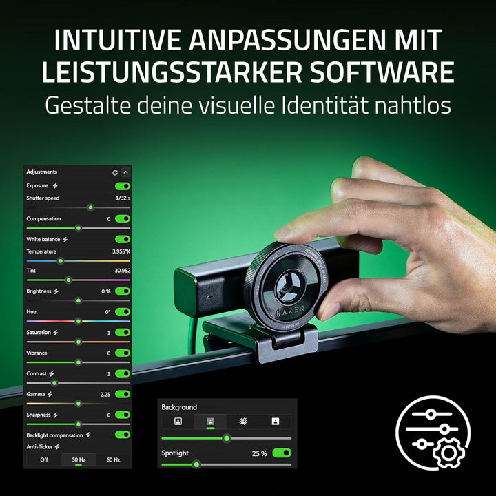 Razer Kiyo V2 - Webcam 4K @ 30 FPS und KI-Autofoku - Automatik für Belichtung, Weissabgleich, Bildra