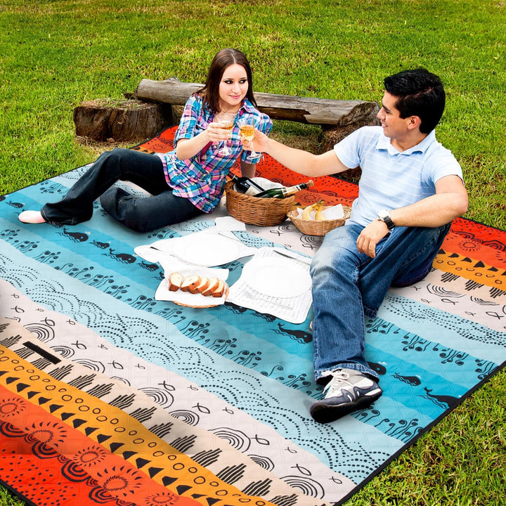 Outdoor Picknickdecke Wasserdicht, 200x200cm Stranddecke Sandfrei mit Wärmeisoliert Unterseite, Trag