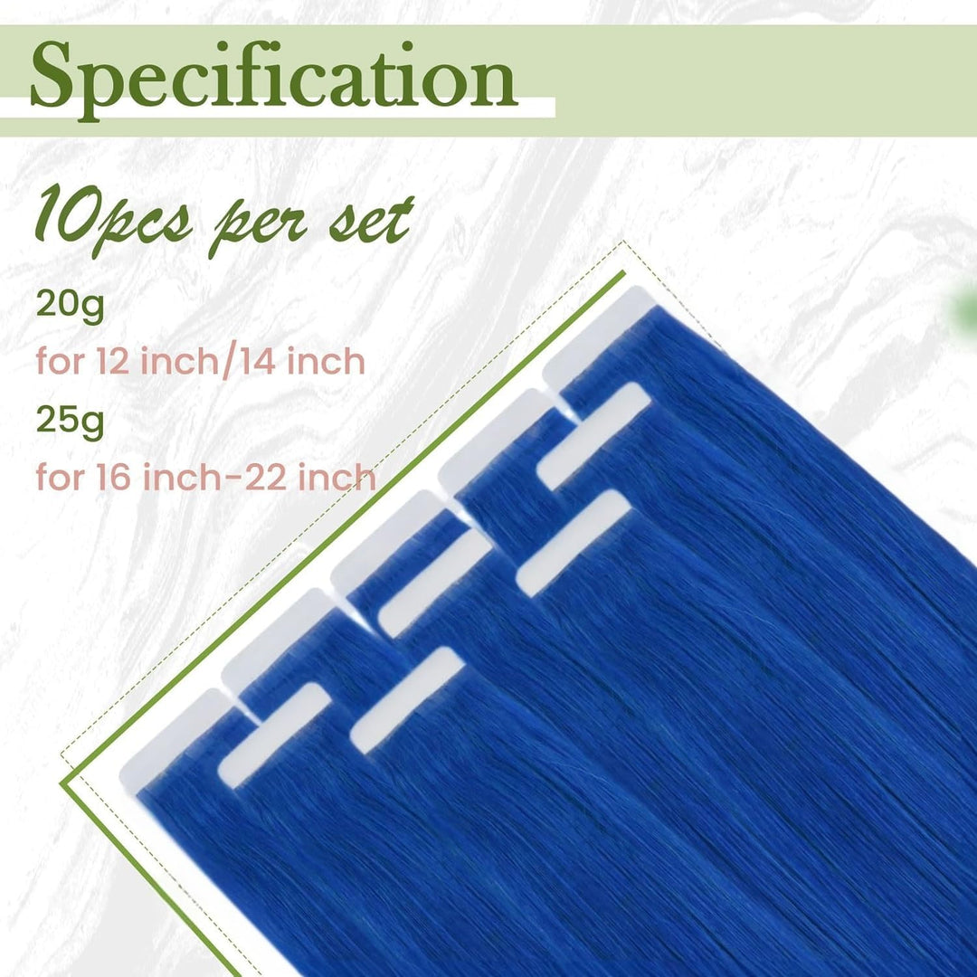 RUNATURE Echthaar Extensions Tape Blau 35cm Echte Haare 10 Stück Unsichtbare Tape Extensions Echthaa