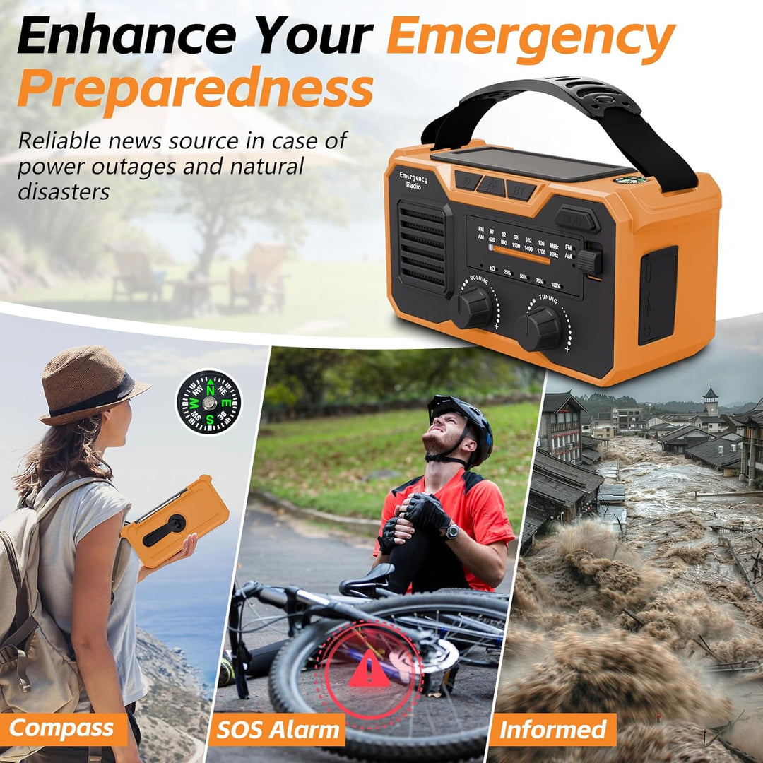 27000mAh Kurbelradio Notfall,Notfallradio Solar Kurbel FM/AM Mit Bluetooth 5.3, Emergency Radio SOS-