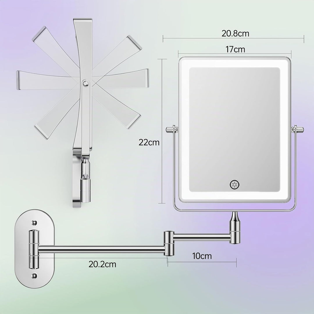 FASCINATE Wiederaufladbarer Kosmetikspiegel mit 1X/20X Vergrösserung, 3 dimmbare Lichtfarben, Touchs