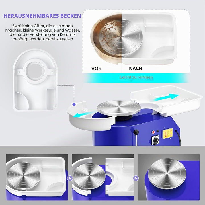VAYOTOY Elektrische Töpferscheibe,25CM Töpferscheibe Formmaschine 350W Elektrisches DIY Tonwerkzeug