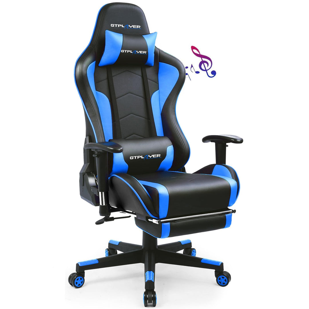 GTPLAYER Gaming Stuhl mit Fussstützen Lautsprecher Bluetooth, Gamer Stuhl Ergonomischer Computerstuh