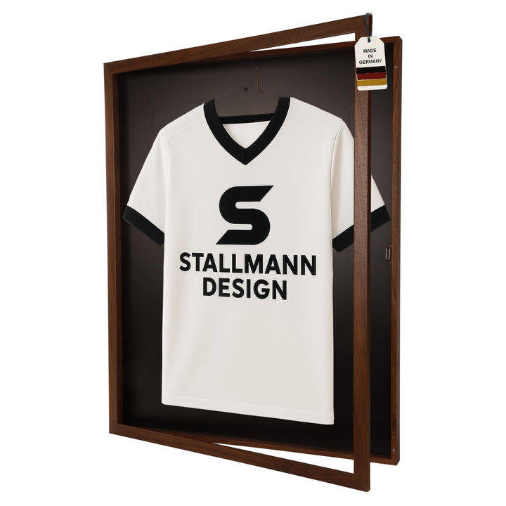 Trikotrahmen mit Drehtür – 'Nussbaum' - Rückwand Schwarz | Grösse: 90x70cm - von vorne bestückbar -