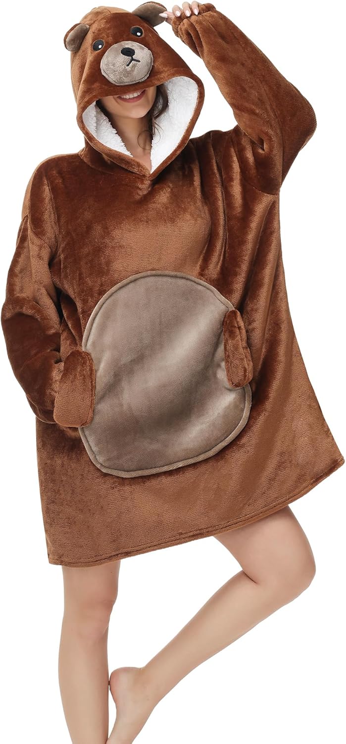 LATH.PIN Tragbare Decke Hoodie Übergrosse – Tierformen Tragbare Decken mit Armärmeln mit Kapuze Pull