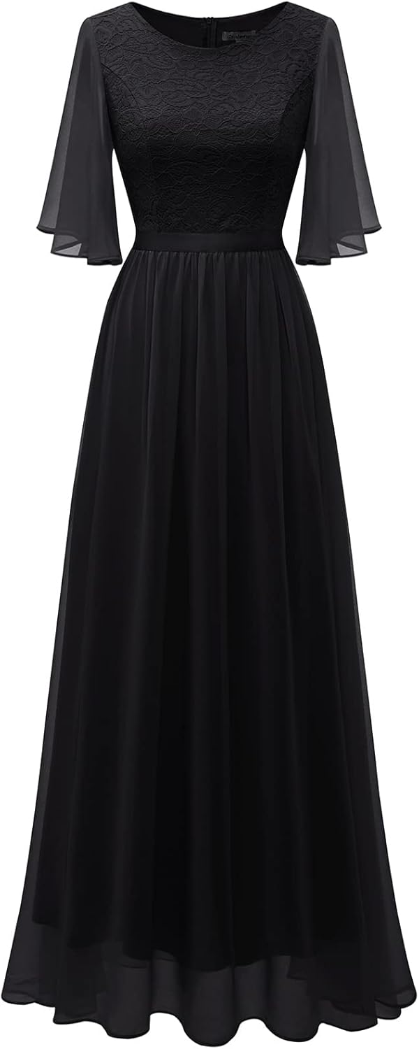 Bbonlinedress Abendkleider elegant für Hochzeit Spitzen Chiffon Ärmel Kleid festliches Brautjunferkl