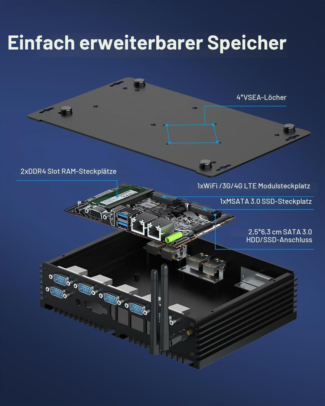 VENOEN Mini PC Industrial WIN11 Core i7 8550U, Lüfterloser Industrie PC RS232 COM, Embedded Dual LAN