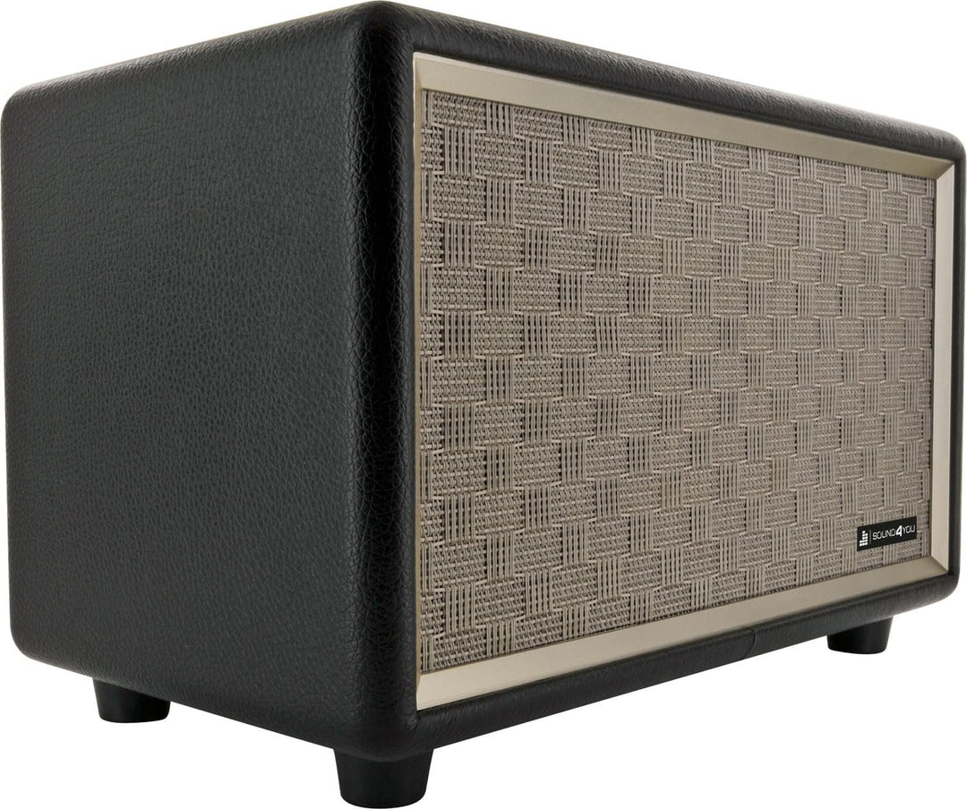 SCHWAIGER 661705 Retro Bluetooth Lautsprecher Vintage Speaker Lederoptik Holzgehäuse Akku HiFi Musik
