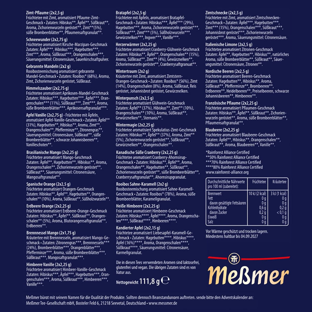 Messmer Tee-Adventskalender 2026-24 Türchen mit 48 Teebeuteln