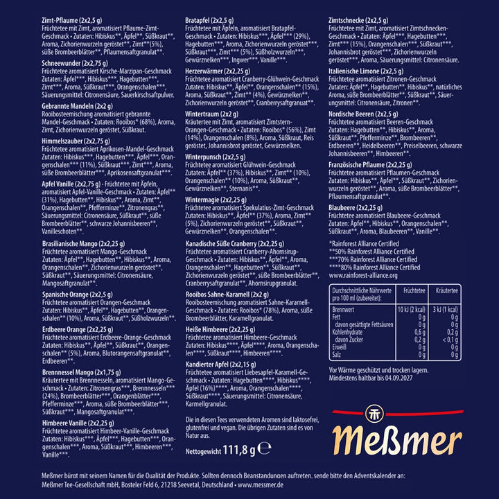 Messmer Tee-Adventskalender 2026-24 Türchen mit 48 Teebeuteln