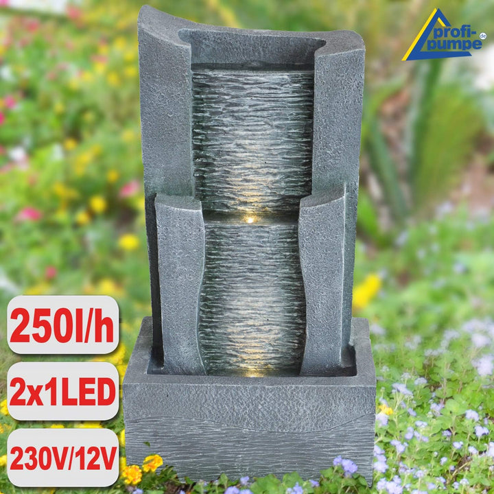 AMUR Gartenbrunnen Brunnen Zierbrunnen Zimmerbrunnen Brunnen mit LED-Licht 230V Wasserfall Wasserspi