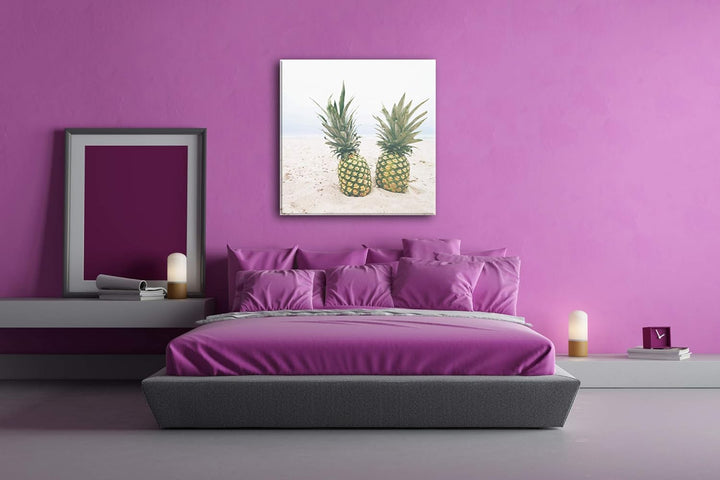 deyoli Ananas am Sandstrand Format: 70x70 als Leinwand, Motiv fertig gerahmt auf Echtholzrahmen, Hoc