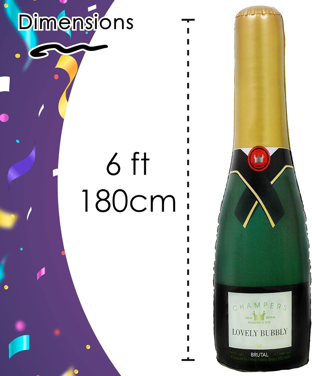 I LOVE FANCY DRESS Aufblasbare Champagnerflasche 1,8 m hoch - 180 cm X 1 - stabile, übergrosse aufbl