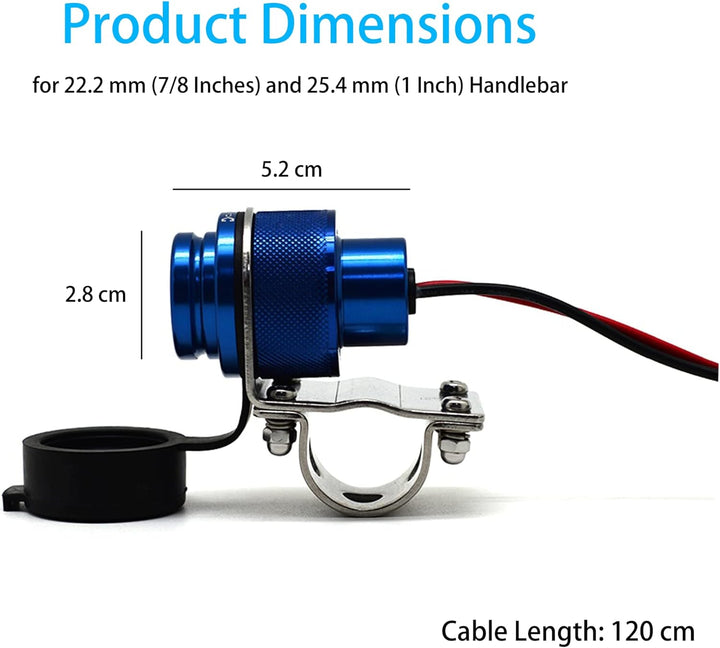 Cliff Top Aluminium 4,6 Ampere Motorrad 22 mm (0,87 ") und 25,4 mm (1") Lenker USB-Ladegerät - Steck