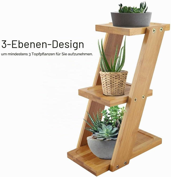 Dioche Mini 3 Ebenen Pflanzenständer Vasenregal Tischvase Halter für Pflanzen aus Bambus Display für
