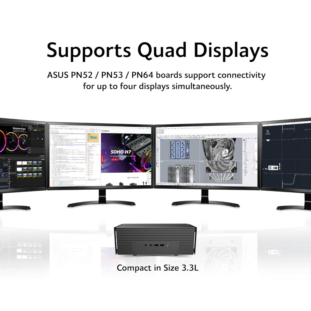 Akasa Turing Duo Pro, Designed for ASUS ExpertCenter PN53 & PN64, Aluminium Fanless NUC Case with Co