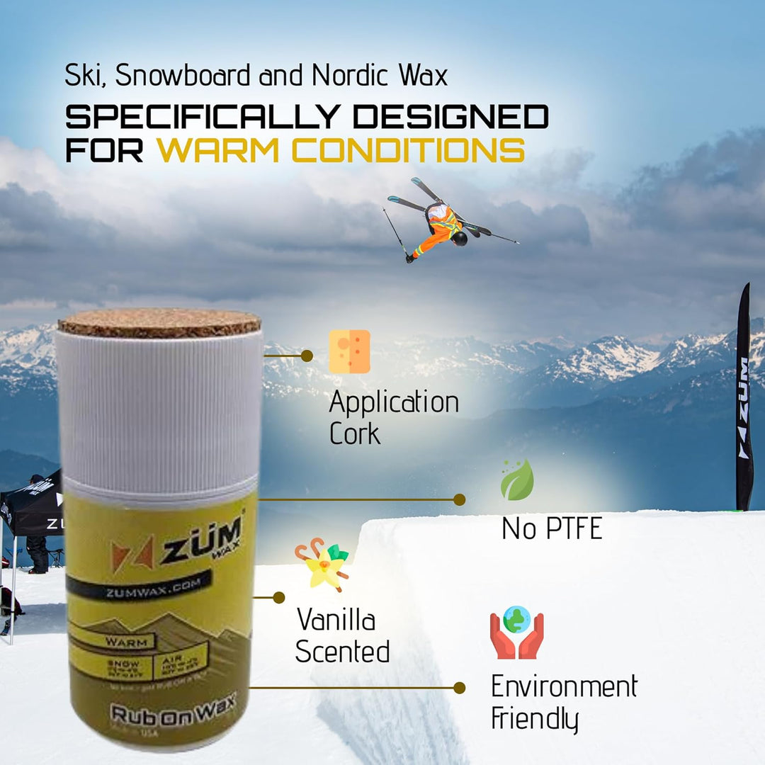ZUMWax RUB ON WAX Ski/Snowboard - WARM Temperature - 70 gram - INCREDIBLY FAST!!! Excellent spring w