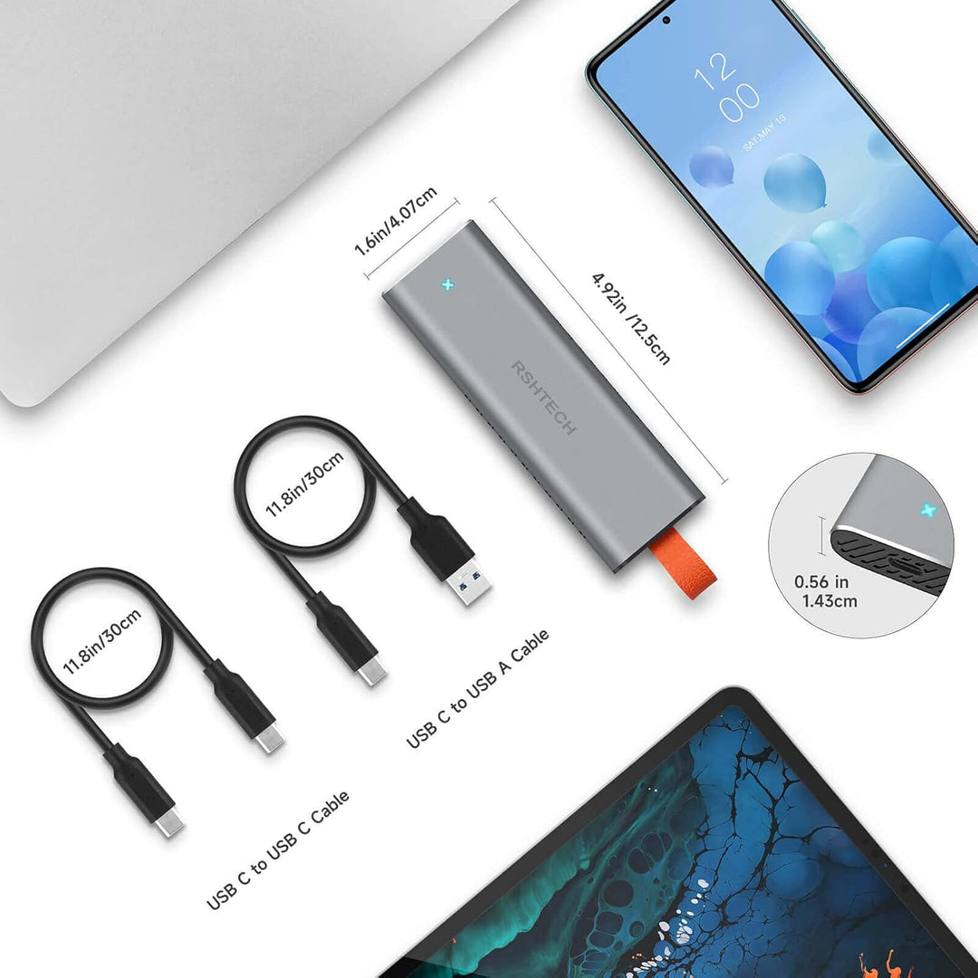 RSHTECH M.2 NVMe SSD Gehäuse Aluminium USB 3.1/3.2 Gen2 10Gbps M2 NVMe Gehäuse-Adapter Externe Thund