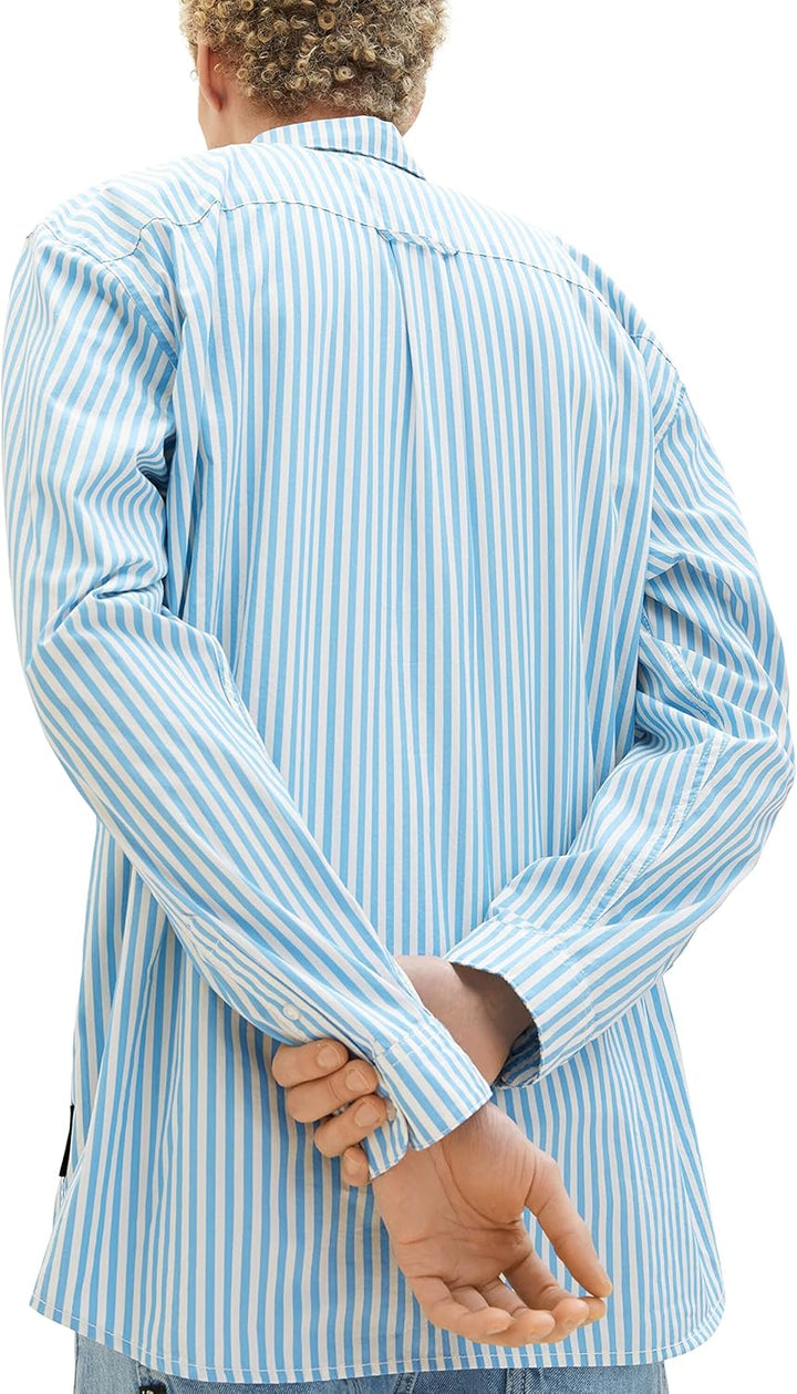 TOM TAILOR Denim Herren Relaxed Fit Hemd mit Streifen S 31564 - Sky Blue Off White Stripe, S 31564 -