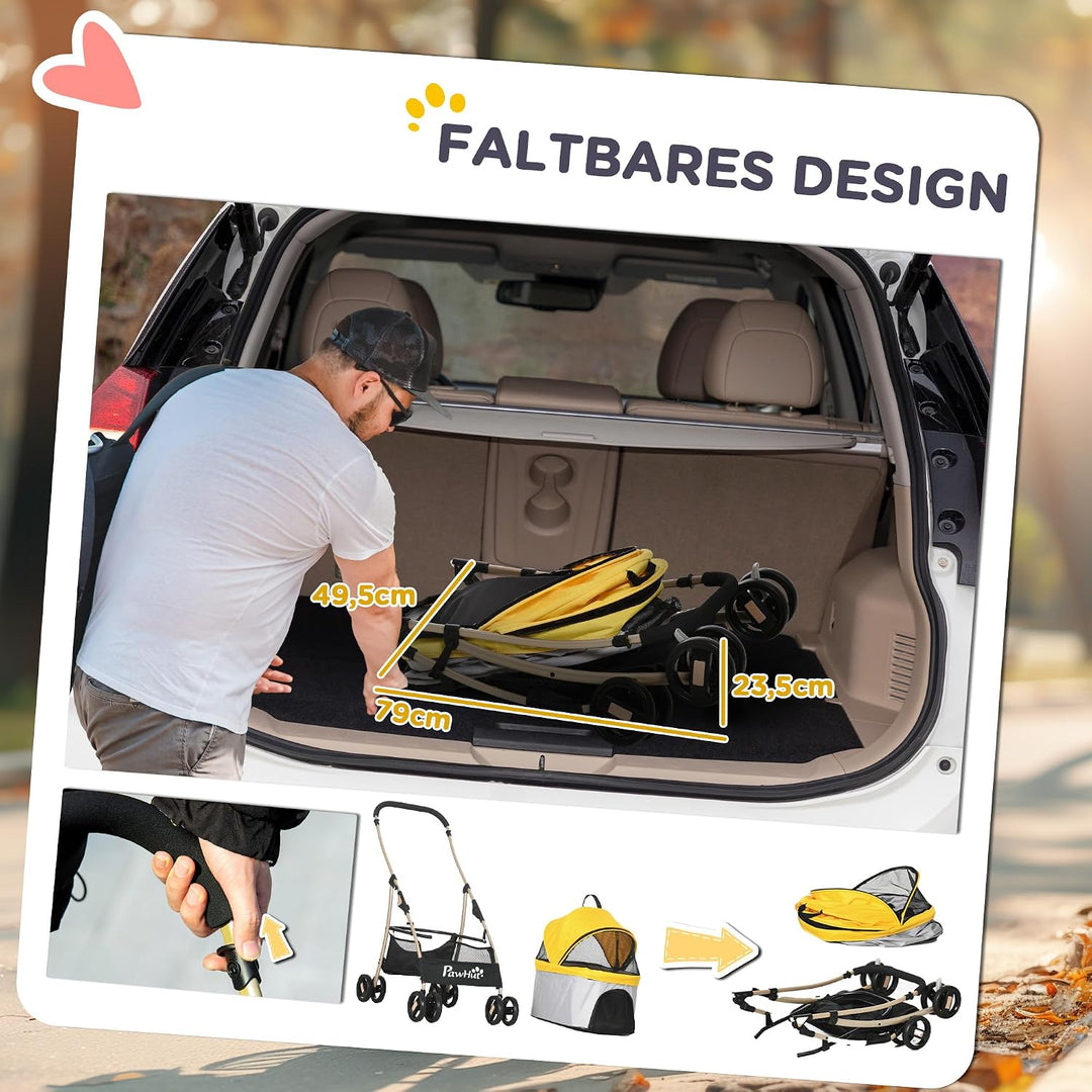 PawHut Hundewagen 2 in 1 Hundebuggy Faltbar klappbar Katzenwagen bis 10kg mit Aufbewahrungskorb, Kis