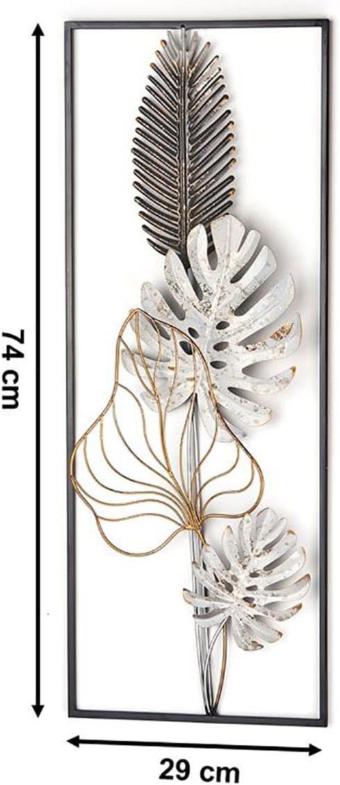 Kobolo Wandbild Monstera, 29x74x3 cm, Metall, schwarz-gold-weiss, modernes Metallbild, stilvolle Wan
