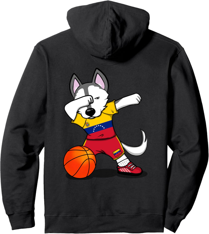 Dabbing Husky Hund Venezuela Mannschaft Basketball Flagge Pullover Hoodie