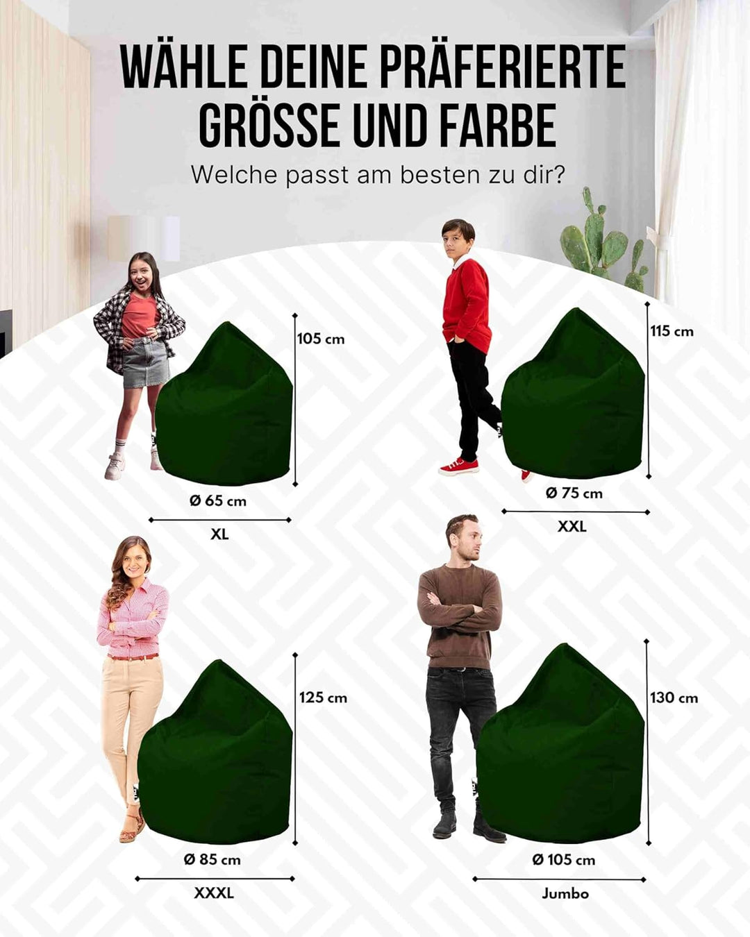 PATCH HOME Patchhome Sitzsack Tropfenform mit Reissverschluss Nachfüllbar - für In &amp; Outdoor - mit S