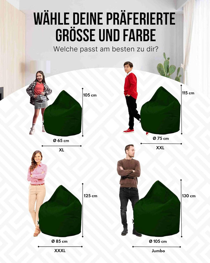PATCH HOME Patchhome Sitzsack Tropfenform mit Reissverschluss Nachfüllbar - für In &amp; Outdoor - mit S