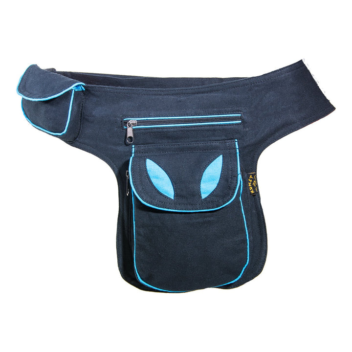 Kunst und Magie Goa Schulter-Bauchtasche Gürteltasche Hippie PSY, Farbe:Schwarz/Blau Schwarz / Blau,