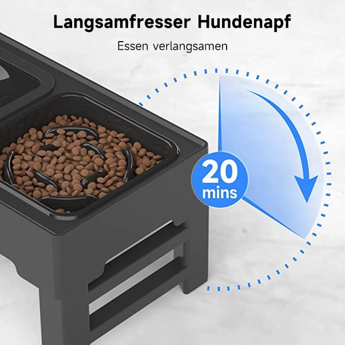 ELS PET Erhöhter Hundenapf: 2-in-1 Auslaufsicher Faltbarer Wassernapf & Langsamfutternapf mit 4 Höhe