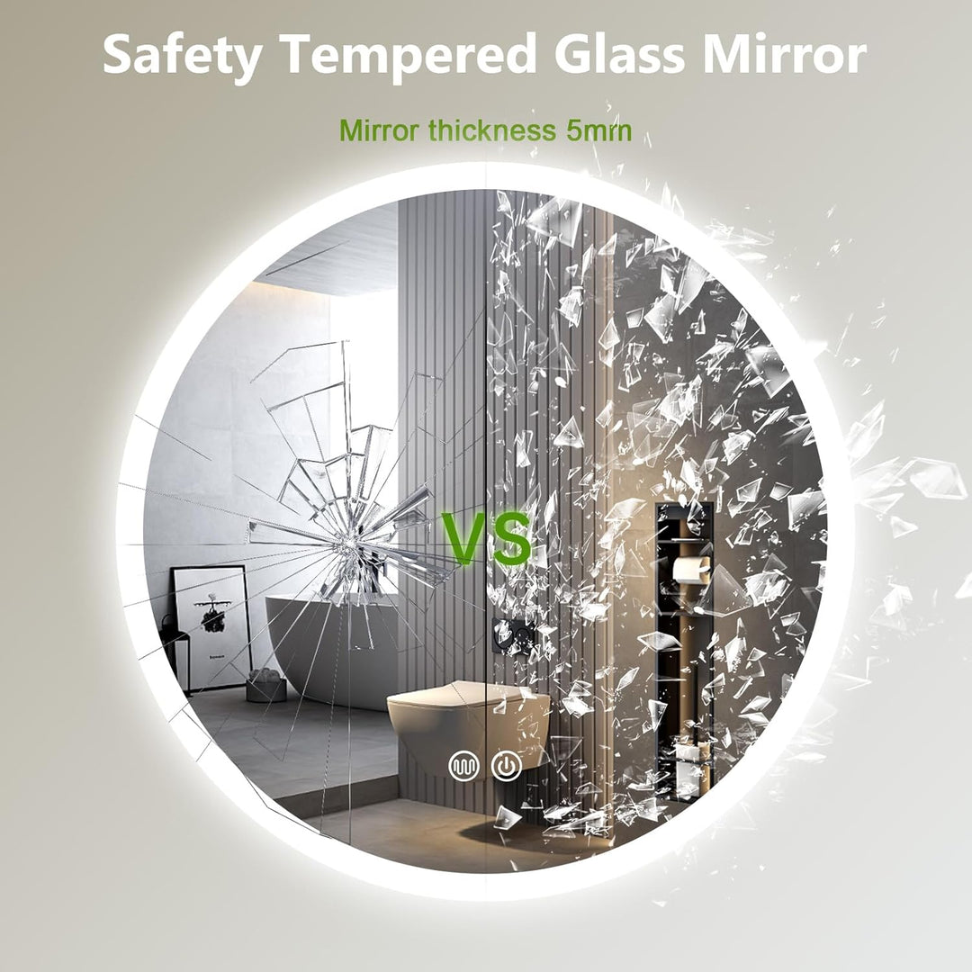 LED Wandspiegel mit Touch-Schalter, dimmbar, 3-Lichtfarben-Einstellung, 50cm rund, für Badezimmer 50
