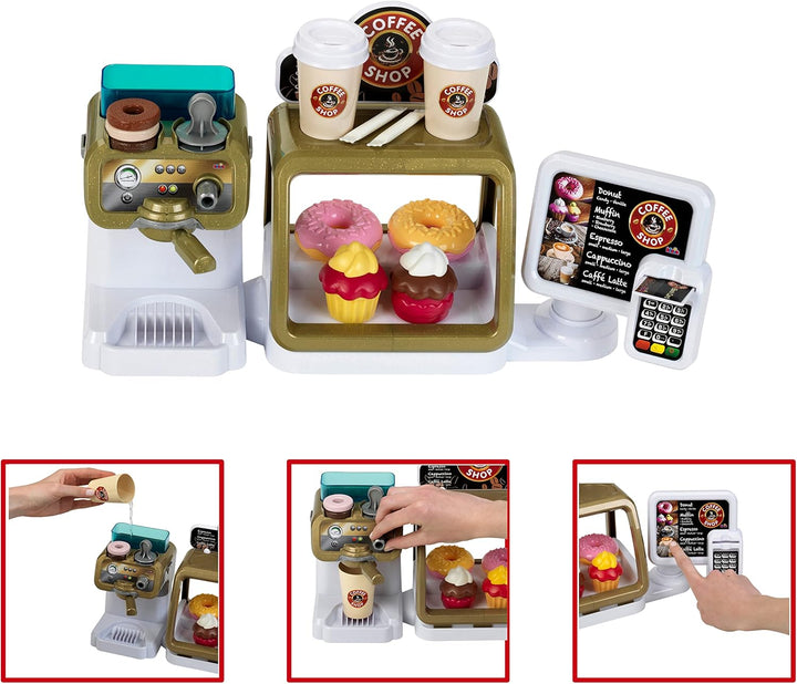 Theo Klein 9501 Coffee Shop I Espresso-Bar mit Wasserdurchlauffunktion und Touchdisplay I Inkl. Zube