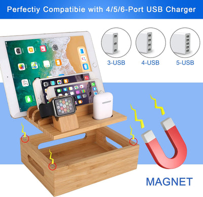 Bambus Holz Handy Ladestation Kompatibel iPhone 12 11 Pro Max XS XR X 8 7 6 6S Plus iPad 3 4 Mini Ai