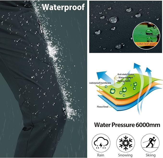 Ambayz Softshellhose Damen Wasserdicht Winddicht Fleece Gefüttert Outdoor Wandern Skihose Isolierend