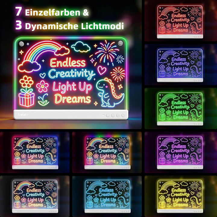 LED Zeichenbrett, Awatty Wiederaufladbare Doodle Notiztafel für Kinder 16 Zoll LED Maltafel mit 10 L