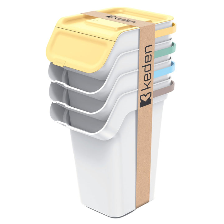 Keden Kaddi Q Mülltrennsystem 4x25L Set mit Aktivkohlefilter, Mülltrennungsbehälter mit Deckel Recyc