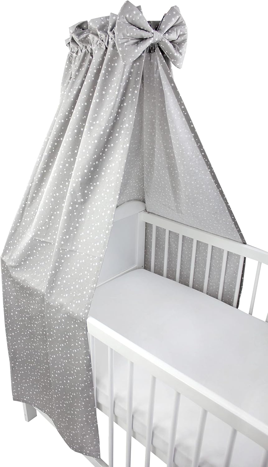 TupTam Babybett Himmel mit Schleifchen, Farbe: Sterne Grau 2, Grösse: ca. 160x240 cm ca. 160x240 cm