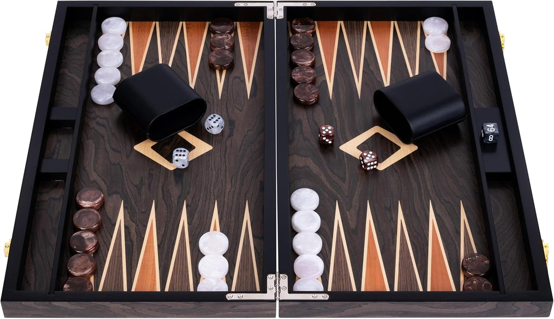 Engelhart- 250547 - Luxus-Backgammon – 18 Zoll – Nussbaumfurnier, lackiert 18 Zoll Walnuss-wurzelhol