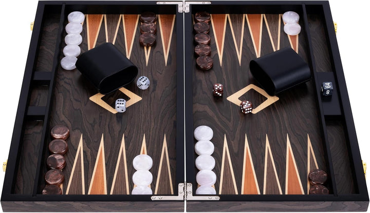 Engelhart- 250547 - Luxus-Backgammon – 18 Zoll – Nussbaumfurnier, lackiert 18 Zoll Walnuss-wurzelhol