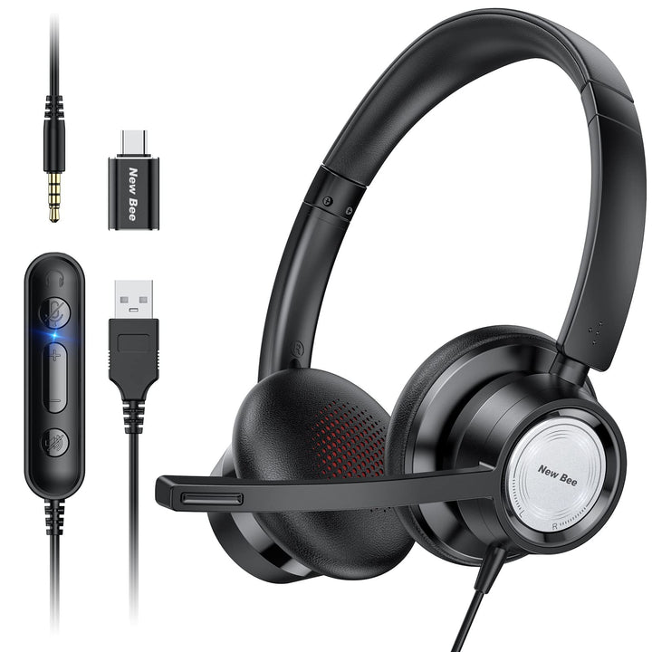 New bee Headset mit Mikrofon, PC Headset, Verstellbares Mikrofon mit Rauschunterdrückung, Headset US